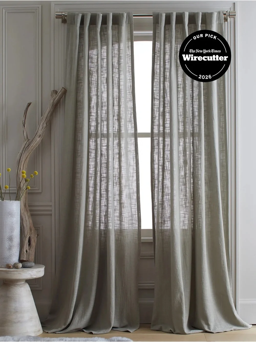 NWT QUINCE Set Of 48x84 Cotton Sheer Curtains Grey 0517